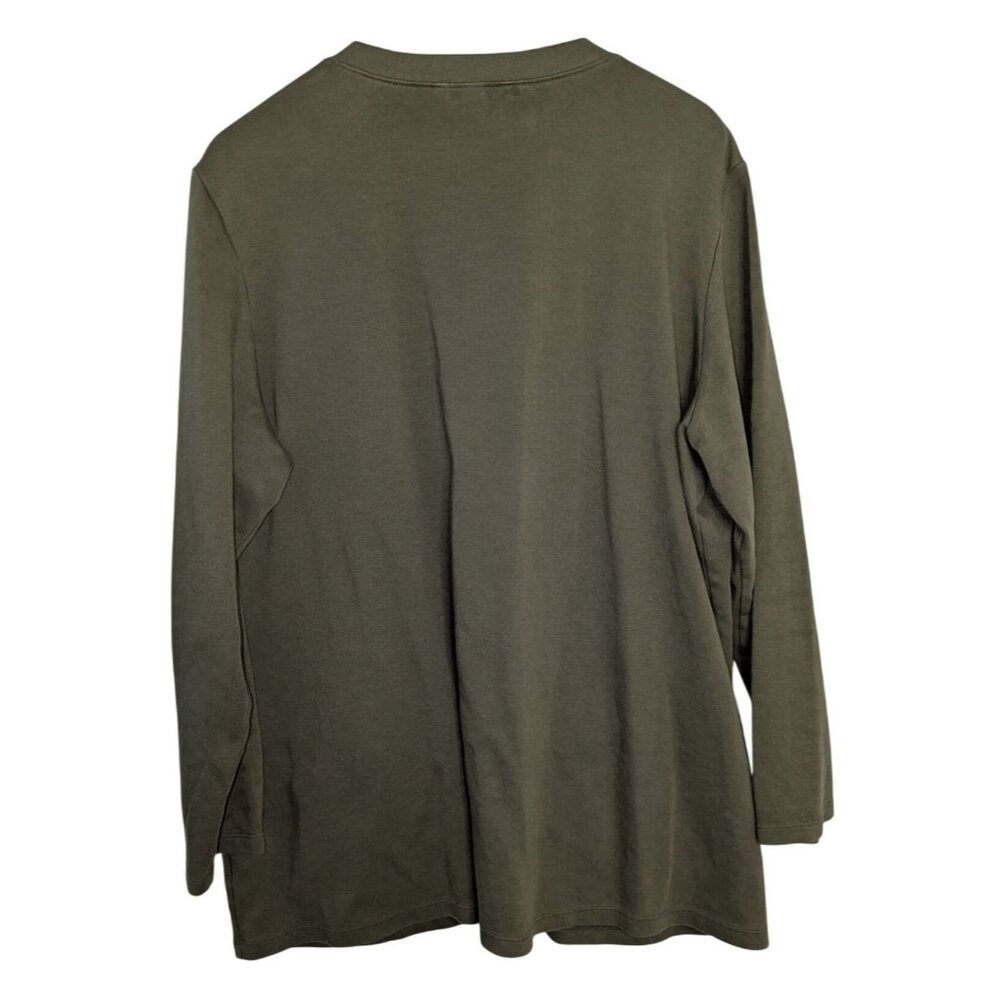 Lands' End Olive Green V-Neck Button-Front Long Cardigan Pockets Womens 20W-22W - Picture 2 of 9